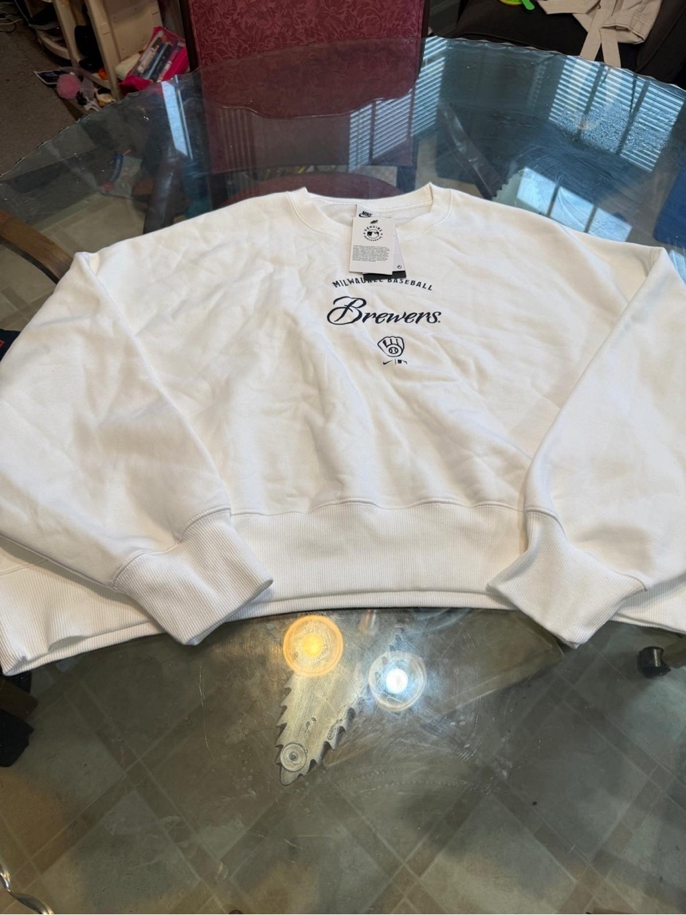 Nike White Brewers Crewneck Sweatshirt